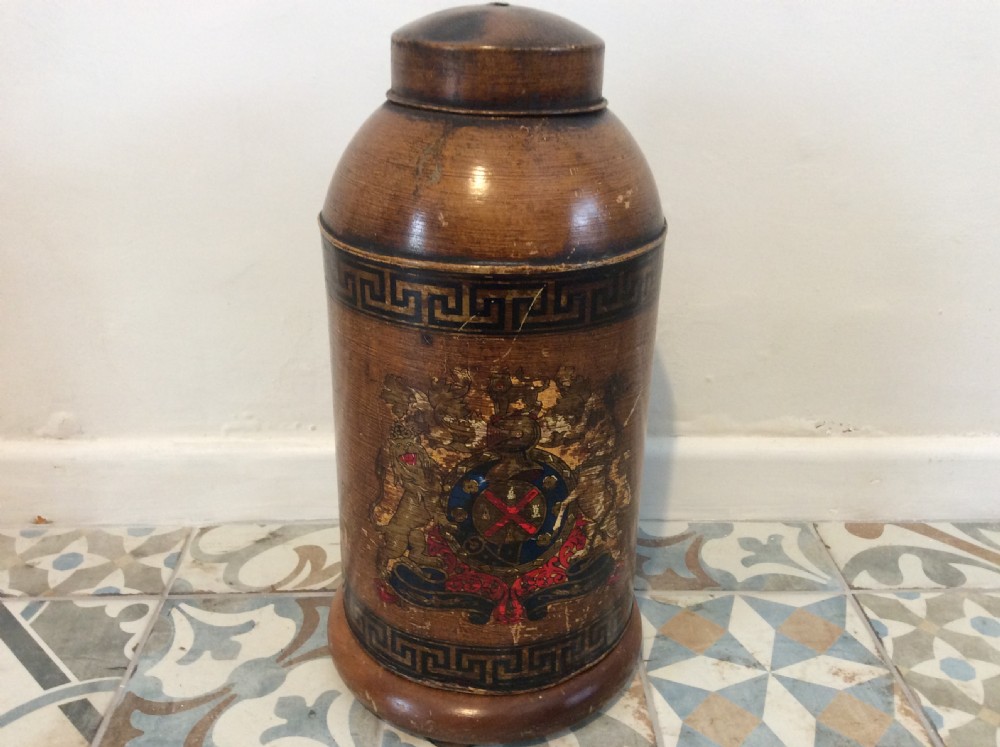 A large19thC crested toleware tea canister View VII