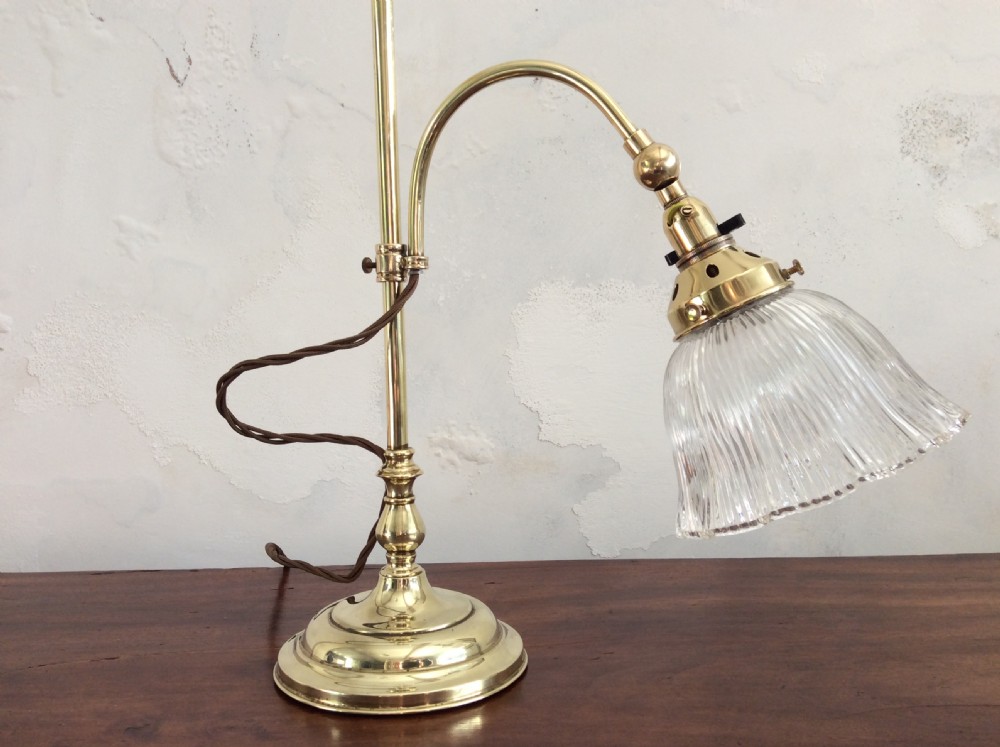 An Edwardian adjustable brass desk lamp View VII