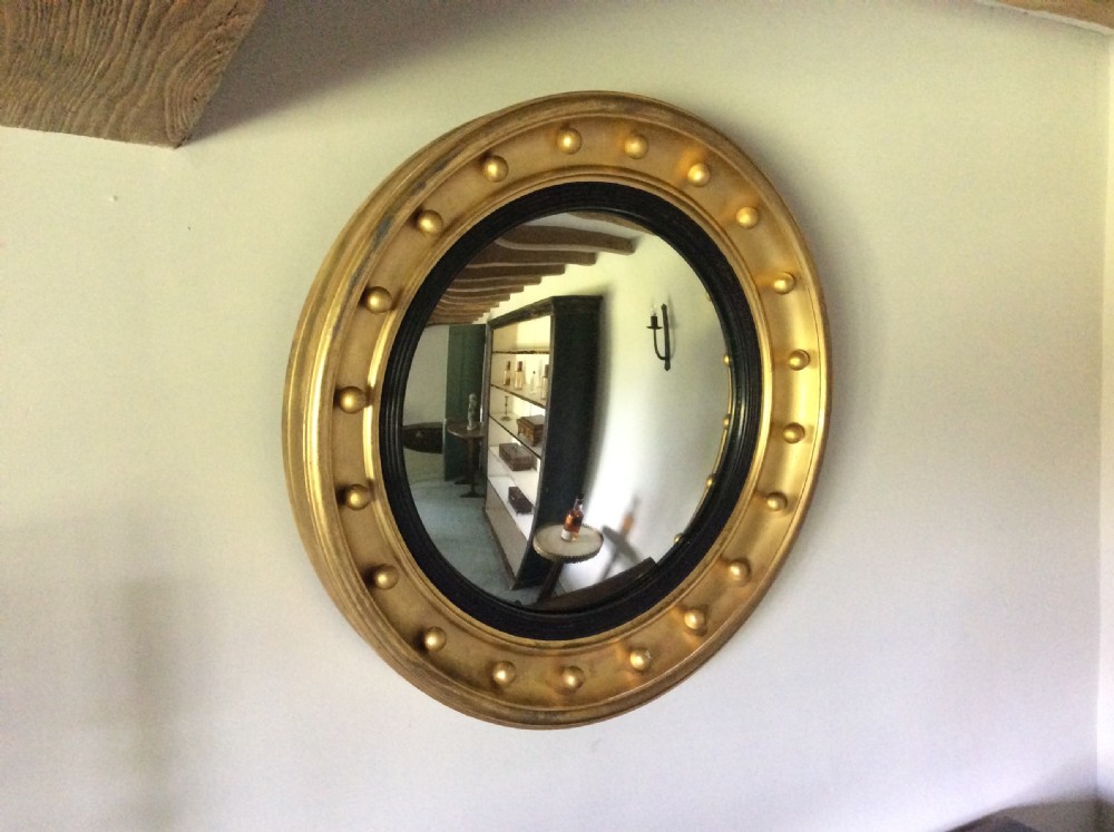 19thC 59cm round convex wall mirror