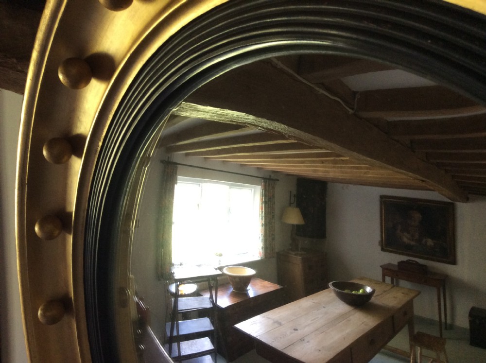19thC 59cm round convex wall mirror View VI