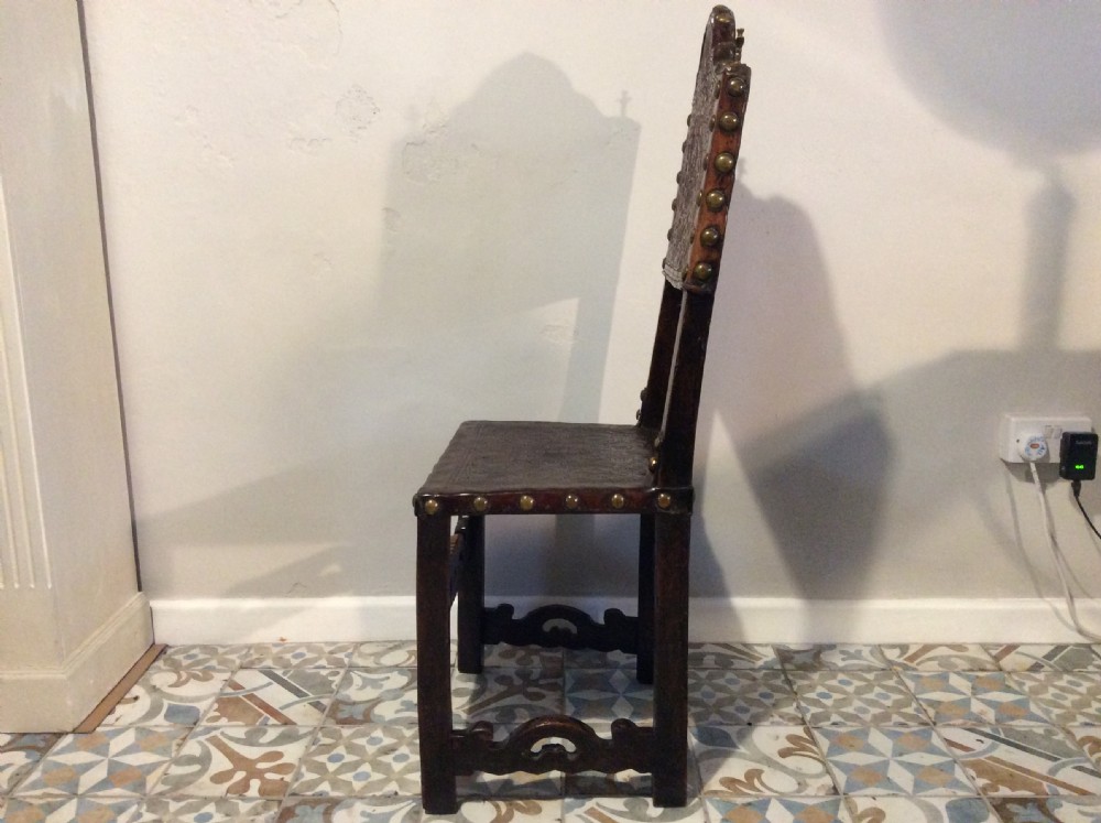 A 17thC Spanish walnut hall chair View V