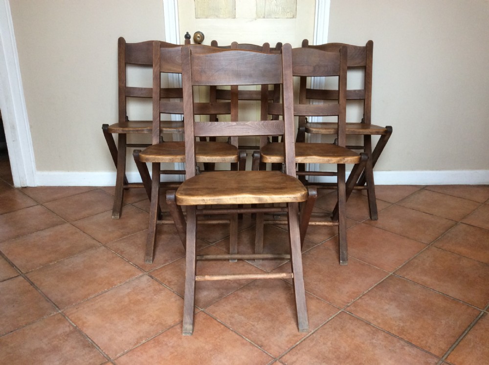 Six elm & beech folding kitchen chairs