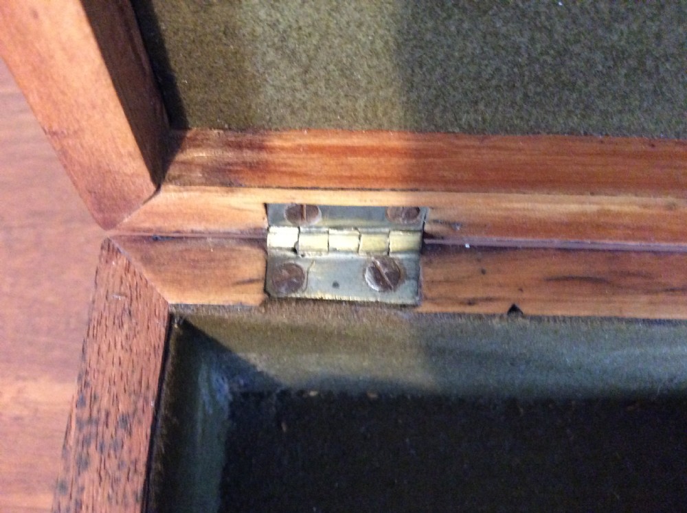 An open rectangular dark rosewood jewellery box featuring a diamond-shaped bone escutcheon, brass claw feet, and a dark lined interior. View XII