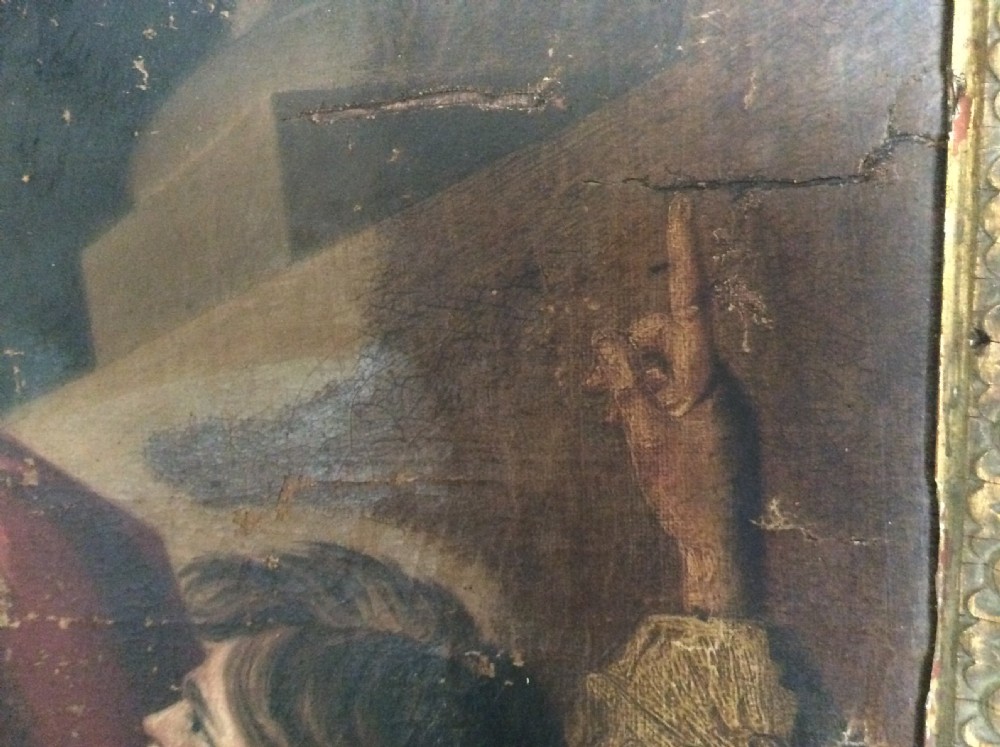 A large antique oil painting of a religious scene View VI