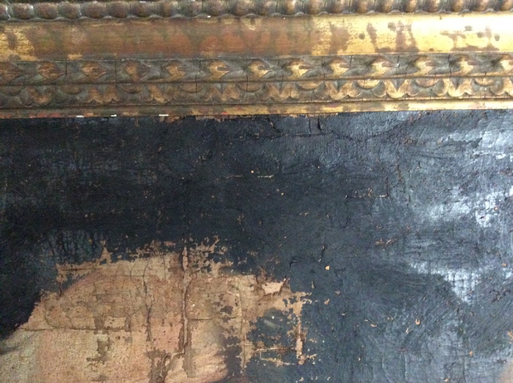 A large antique oil painting of a religious scene View VII