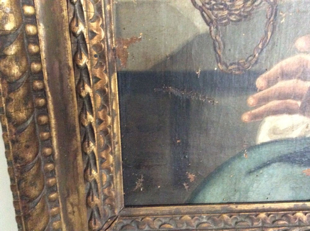 A large antique oil painting of a religious scene View IX