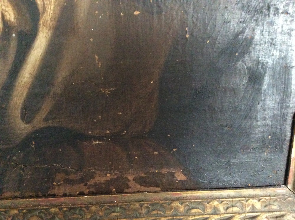 A large antique oil painting of a religious scene View X
