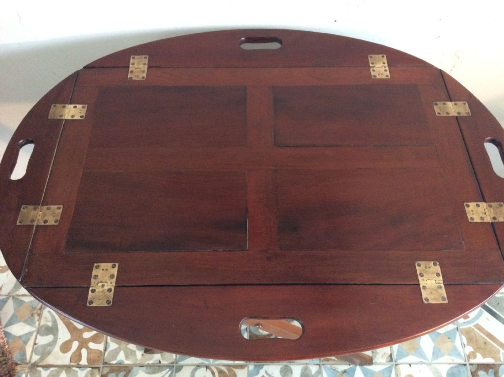 A late Georgian oval butlers tray on stand View VIII