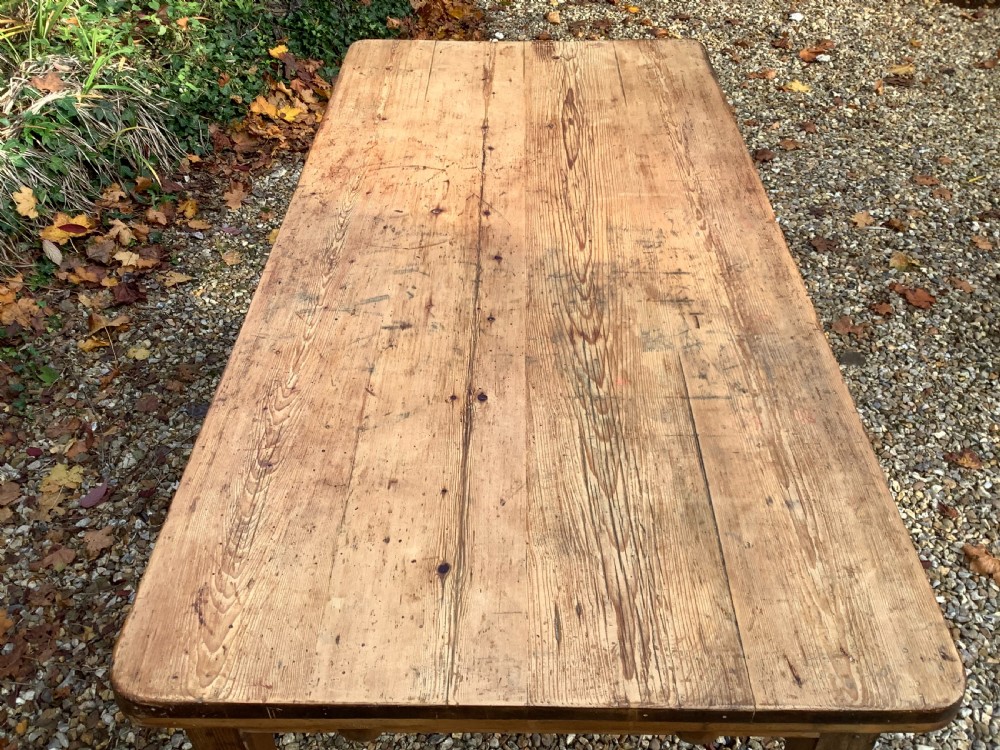 A Victorian pine farmhouse dining table with a rectangular timber top and straight tapered legs. View VI