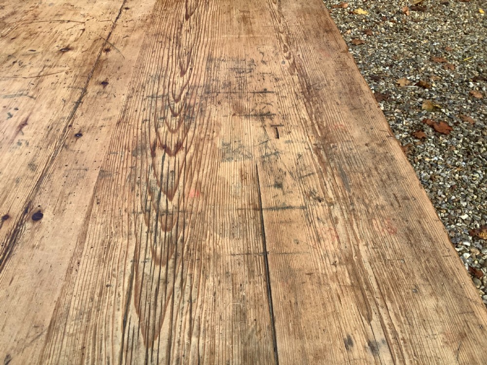 A Victorian pine farmhouse dining table with a rectangular timber top and straight tapered legs. View VIII