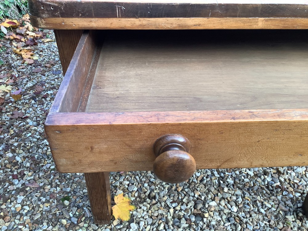 A Victorian pine farmhouse dining table with a rectangular timber top and straight tapered legs. View IX