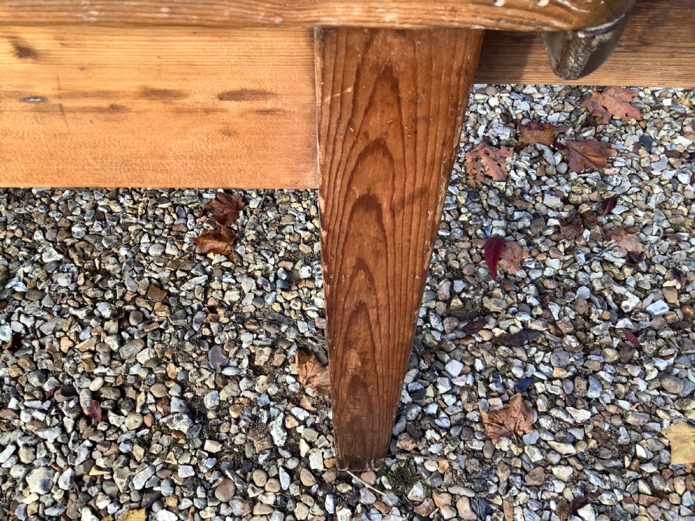 A Victorian pine farmhouse dining table with a rectangular timber top and straight tapered legs. View XI