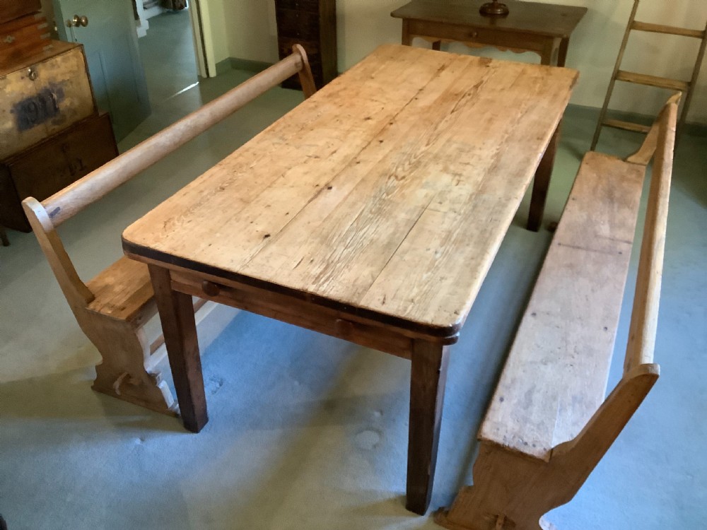 A Victorian pine farmhouse dining table with a rectangular timber top and straight tapered legs. View XIV