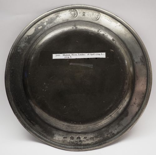 ANTIQUE ENGLISH PEWTER 9IN PLAIN RIM PLATE BY HUGH MASHAM 16811728 - ADDITIONAL PHOTO 1