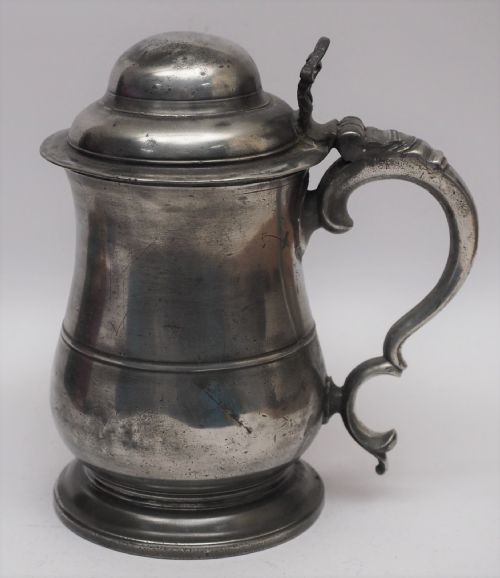 Antique English Pewter Tankard 1 Quart Oews, Circa 1760.