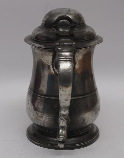 fig 1. ANTIQUE ENGLISH PEWTER TANKARD 1 QUART OEWS, CIRCA 1760.