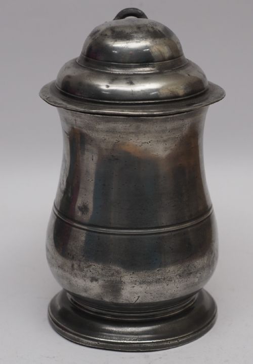 fig 2. ANTIQUE ENGLISH PEWTER TANKARD 1 QUART OEWS, CIRCA 1760.