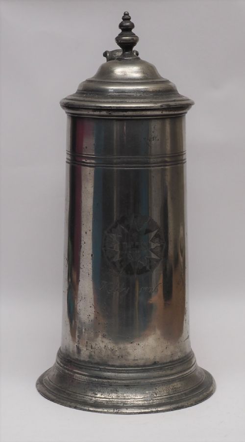 ANTIQUE ENGLISH PEWTER SPIRE FLAGON BY JOHN NEWHAM DATED 1726 - ADDITIONAL PHOTO 3