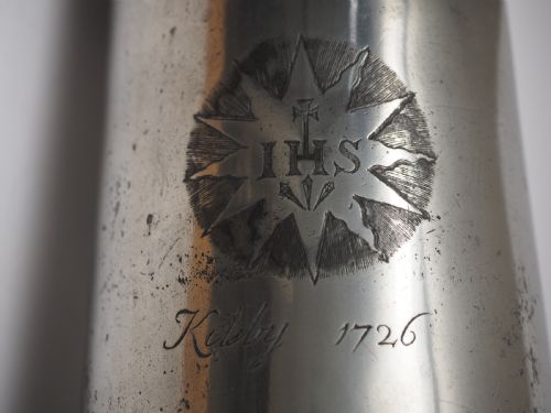 ANTIQUE ENGLISH PEWTER SPIRE FLAGON BY JOHN NEWHAM DATED 1726 - ADDITIONAL PHOTO 4