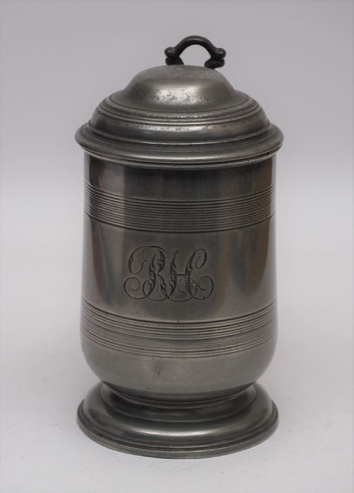 ANTIQUE ENGLISH PEWTER 1 PINT LIDDED TANKARD CIRCA 180020 - ADDITIONAL PHOTO 1