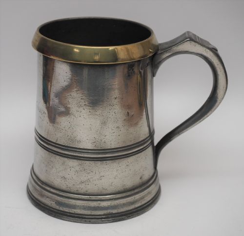 antique english pewter brass rim quart measure by george grimes 1855 1887 - CATEGORY: ANTIQUE METAL - DATED 1870