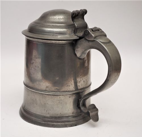 fig 1. ANTIQUE ENGLISH PEWTER TANKARD BY RICHARD GOING II, BRISTOL 1715 - 1764.