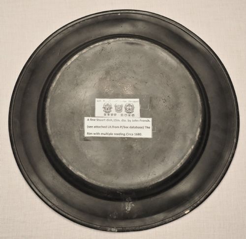 ANTIQUE ENGLISH PEWTER MULTIPLE REEDED 15IN DISH BY JOHN BATCHELER BRISTOL 16761708 - ADDITIONAL PHOTO 1