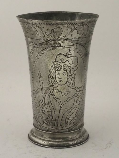 antique dutch pewter william mary portrait beaker circa 1689 - CATEGORY: ANTIQUE METAL - DATED 17TH CENTURY