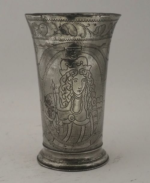 ANTIQUE DUTCH PEWTER WILLIAM MARY PORTRAIT BEAKER CIRCA 1689 - ADDITIONAL PHOTO 1