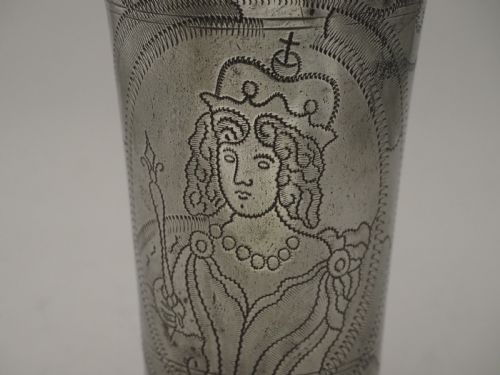 ANTIQUE DUTCH PEWTER WILLIAM MARY PORTRAIT BEAKER CIRCA 1689 - ADDITIONAL PHOTO 5