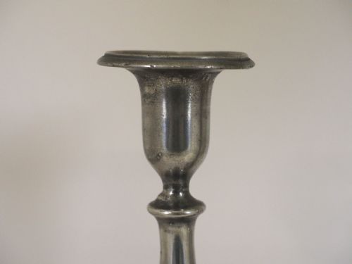 ANTIQUE ENGLISH PEWTER CANDLESTANDS GEORGIAN TEARDROP DESIGN CIRCA 1820 - ADDITIONAL PHOTO 1