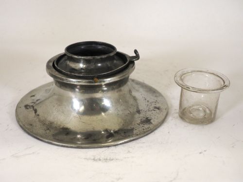 ANTIQUE ENGLISH PEWTER DOME LID SHIPS INKWELL WITH GLASS LINER CIRCA 1800 - ADDITIONAL PHOTO 4