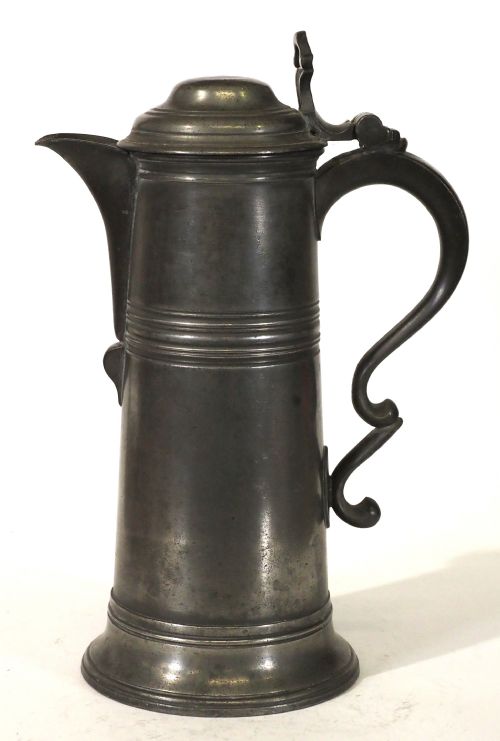 ANTIQUE ENGLISH PEWTER SPOUTED SPIRE FLAGON OF SMALL SIZE CIRCA 1790 - ADDITIONAL PHOTO 10