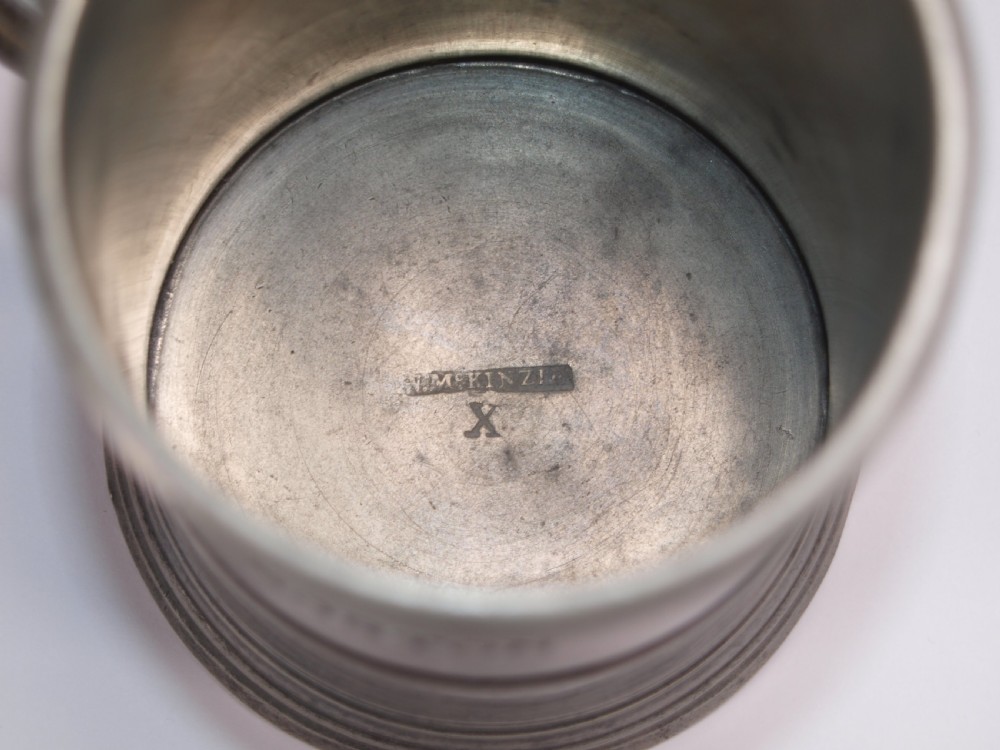 ANTIQUE ENGLISH PEWTER 1 PINT MEASURE BY W McKENZIE OF BIRMINGHAM, 1825-1841. View IV