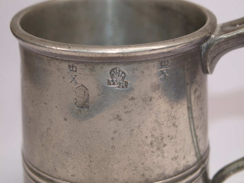 ANTIQUE ENGLISH PEWTER 1 PINT MEASURE BY W McKENZIE OF BIRMINGHAM, 1825-1841. View VI
