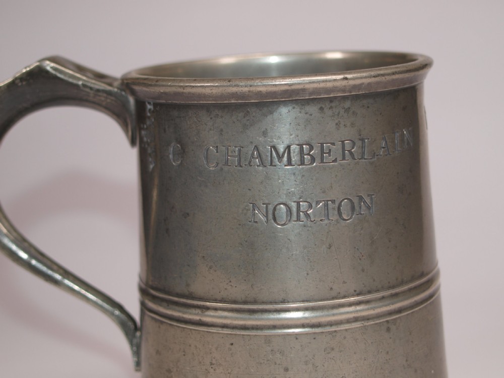 ANTIQUE ENGLISH PEWTER 1 PINT MEASURE BY W McKENZIE OF BIRMINGHAM, 1825-1841. View VIII