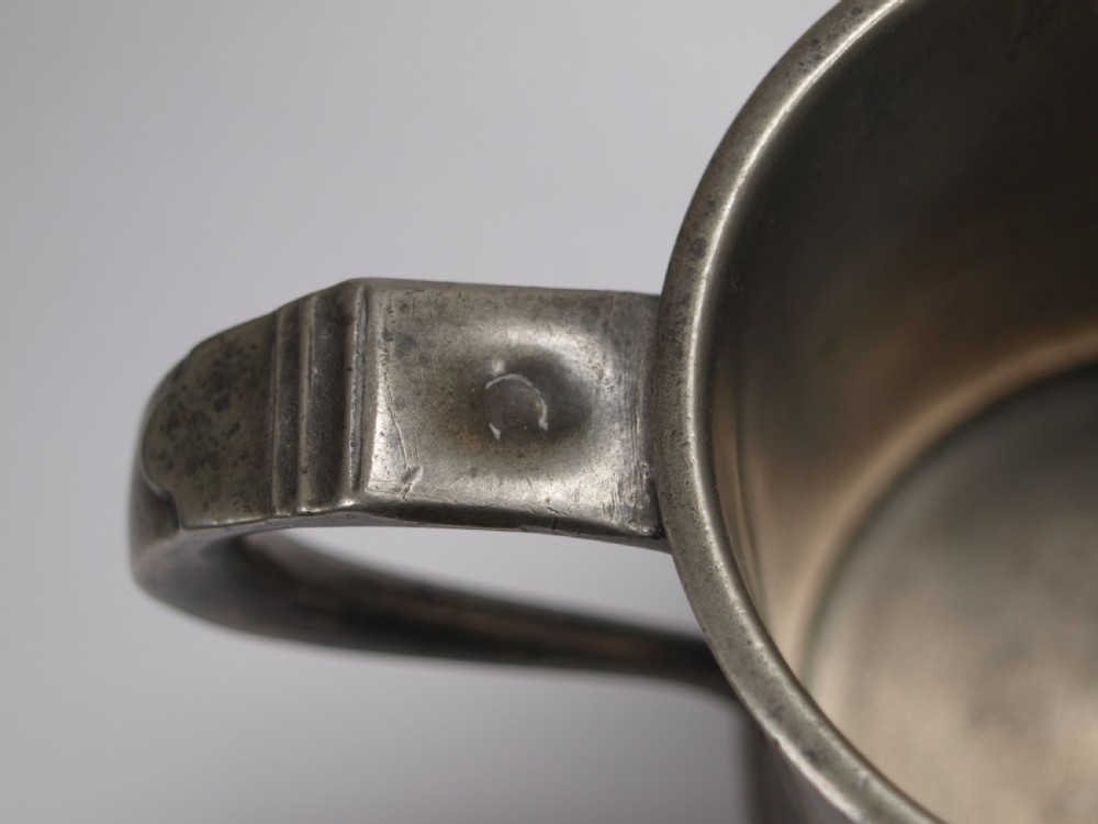 ANTIQUE ENGLISH PEWTER 1 PINT MEASURE BY W McKENZIE OF BIRMINGHAM, 1825-1841. View IX