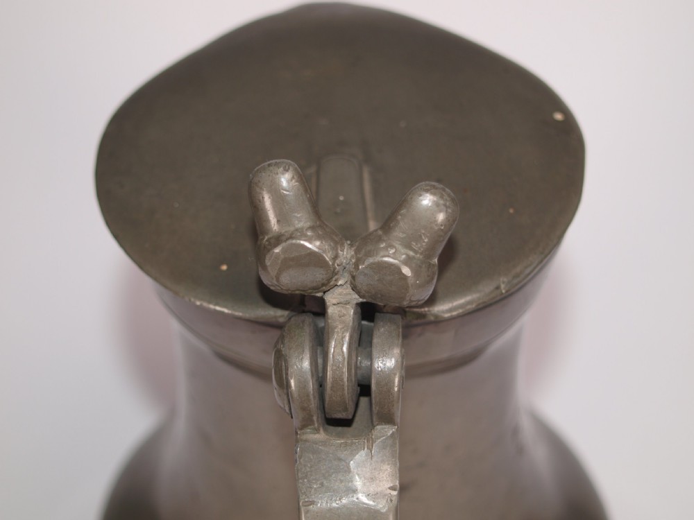 ANTIQUE FRENCH PEWTER NORMANDY FLAGON OF LARGE SIZE, CIRCA 1800. View V