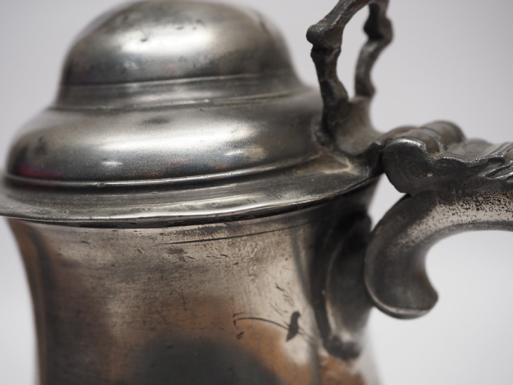 ANTIQUE ENGLISH PEWTER TANKARD 1 QUART OEWS, CIRCA 1760. View XI