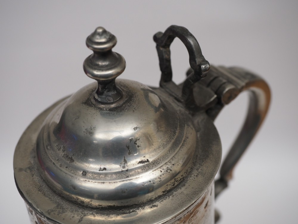 ANTIQUE ENGLISH PEWTER SPIRE FLAGON BY INGRAM & HUNT, 1778 - 1807. View VIII