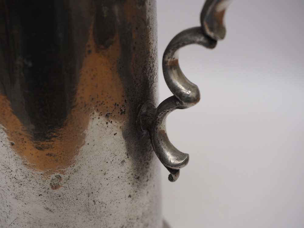 ANTIQUE ENGLISH PEWTER SPIRE FLAGON BY INGRAM & HUNT, 1778 - 1807. View XI