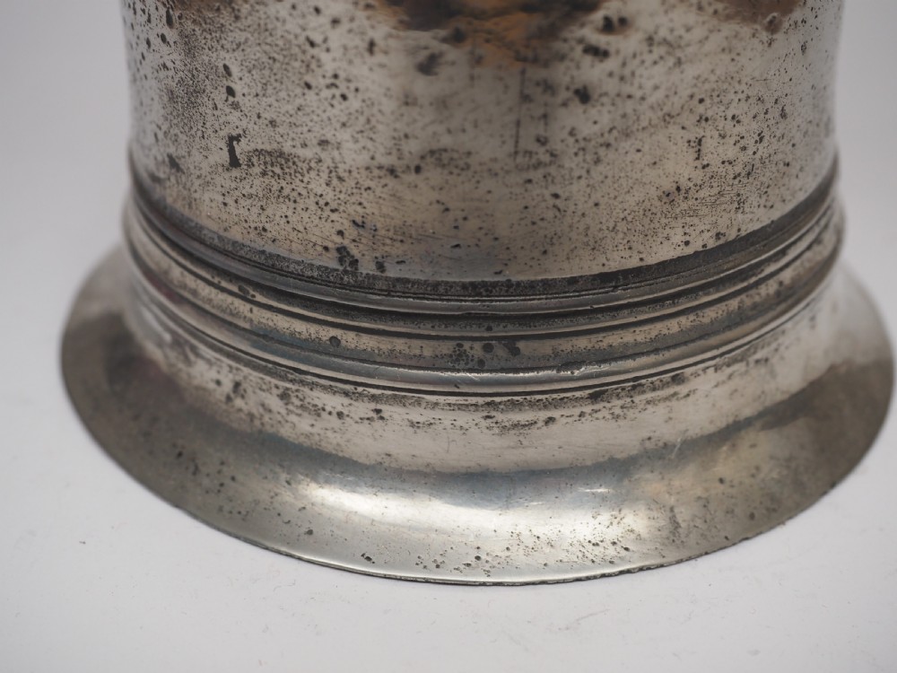 ANTIQUE ENGLISH PEWTER SPIRE FLAGON BY INGRAM & HUNT, 1778 - 1807. View XIV