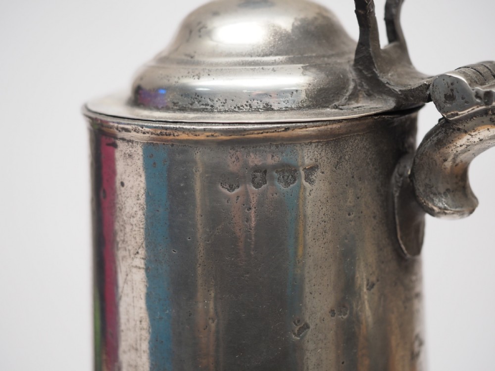 ANTIQUE ENGLISH PEWTER SPIRE FLAGON BY INGRAM & HUNT, 1778 - 1807. View XV