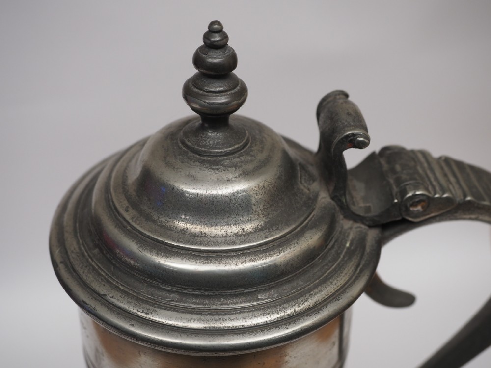 ANTIQUE ENGLISH PEWTER SPIRE FLAGON BY JOHN NEWHAM, DATED 1726. View VI