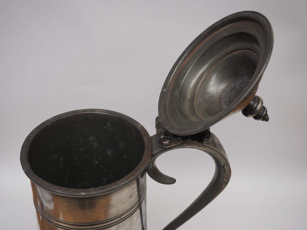 ANTIQUE ENGLISH PEWTER SPIRE FLAGON BY JOHN NEWHAM, DATED 1726. View VII