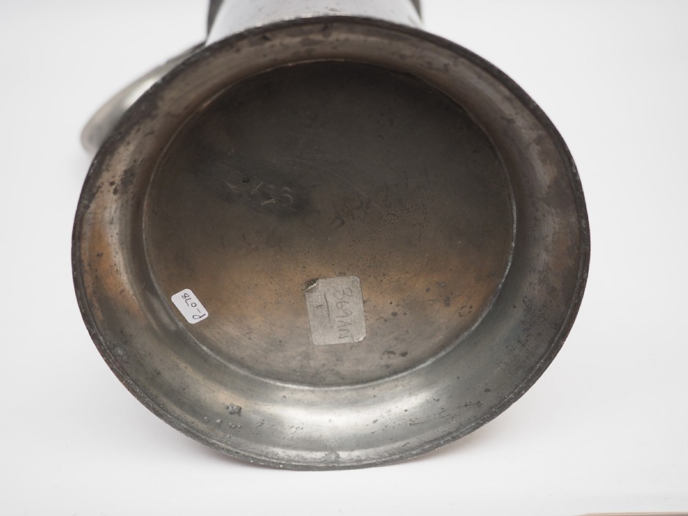 ANTIQUE ENGLISH PEWTER SPIRE FLAGON BY JOHN NEWHAM, DATED 1726. View X
