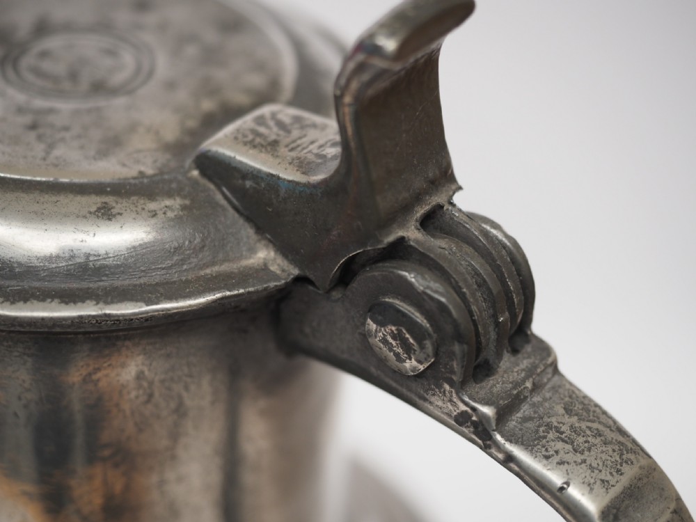 ANTIQUE DUTCH PEWTER ANGEL FLAGON, MAASTRICHT, CIRCA 1720. View XVII