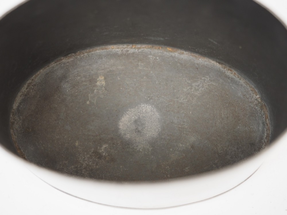 ANTIQUE ENGLISH PEWTER OVAL TOBACCO JAR WITH PRESSER, CIRCA 1780. View VII