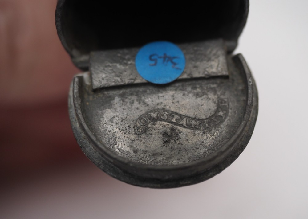 ANTIQUE ENGLISH PEWTER SNUFF BOX OF HORN SHAPE, R CONSTANTINE 1792-1830. View VII