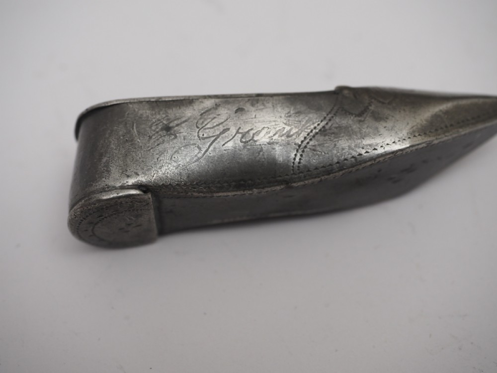 ANTIQUE ENGLISH PEWTER LADIES SHOE SNUFF BOX, CIRCA 1840. View V